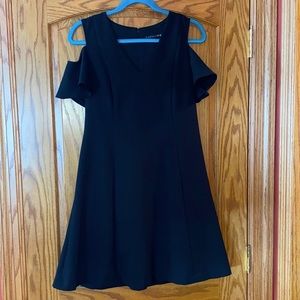 open shoulder black dress